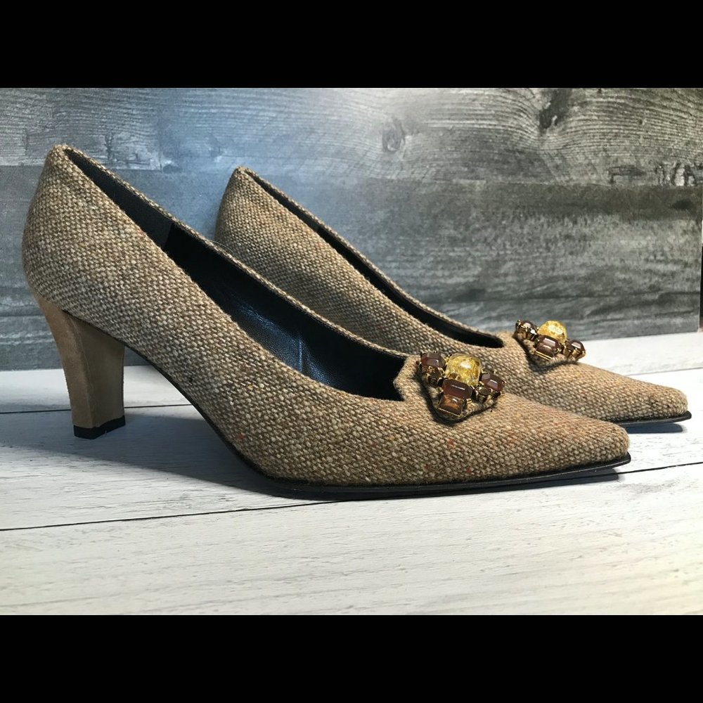 Stuart Weitzman Jewel Embellished Tweed Pumps NWOT